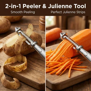 ANGEER Stainless-Steel 2-in-1 Peeler I Shape — use and handling view