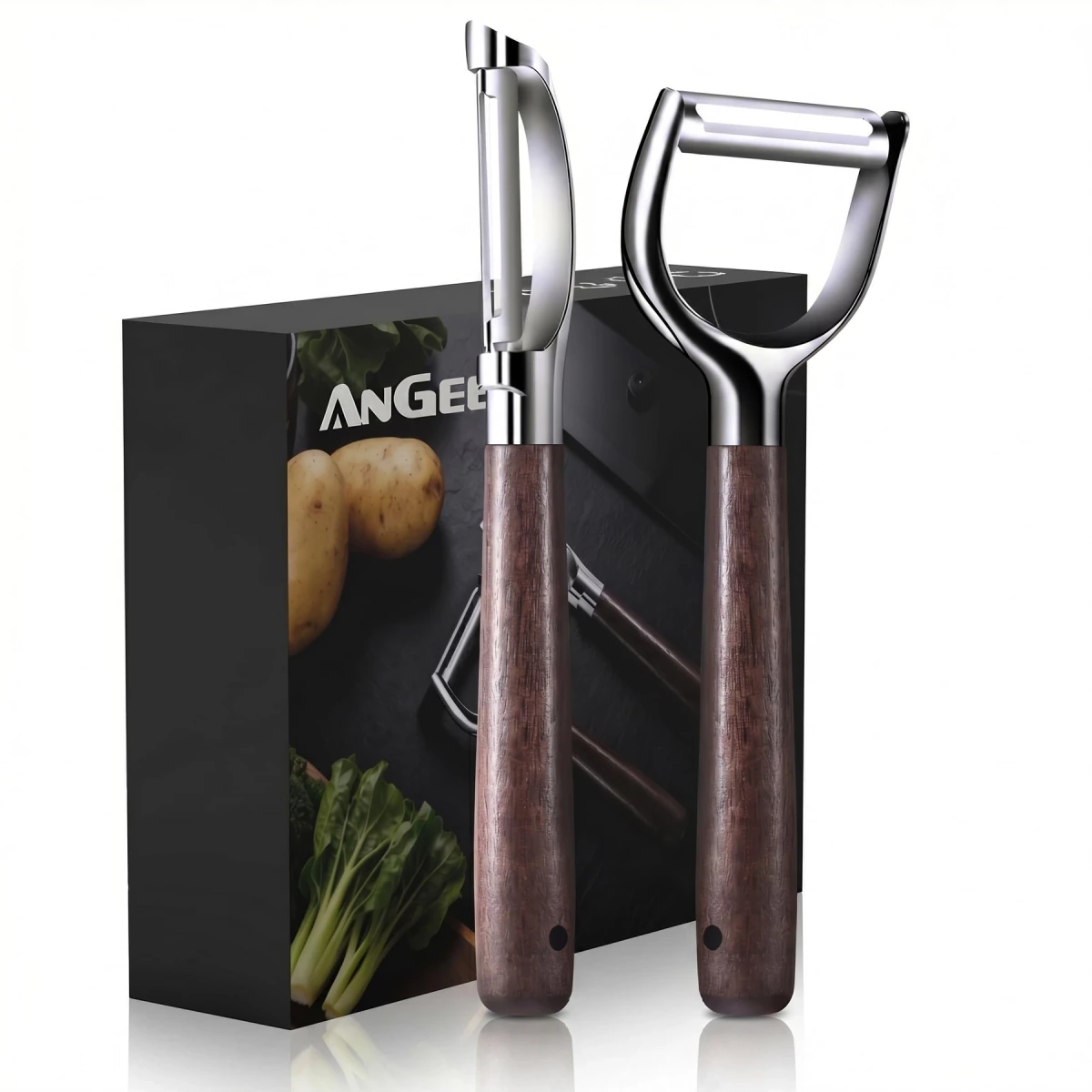 ANGEER wood-handle I plus Y peeler set with retail box