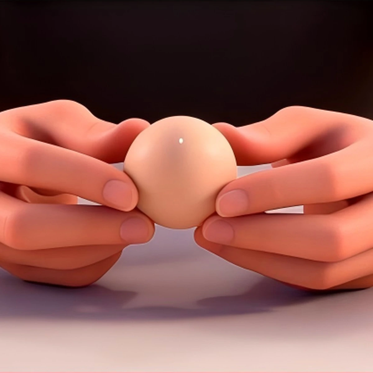 Hands preparing a small shell opening at one end of a cooled hard-boiled egg before using the peeler