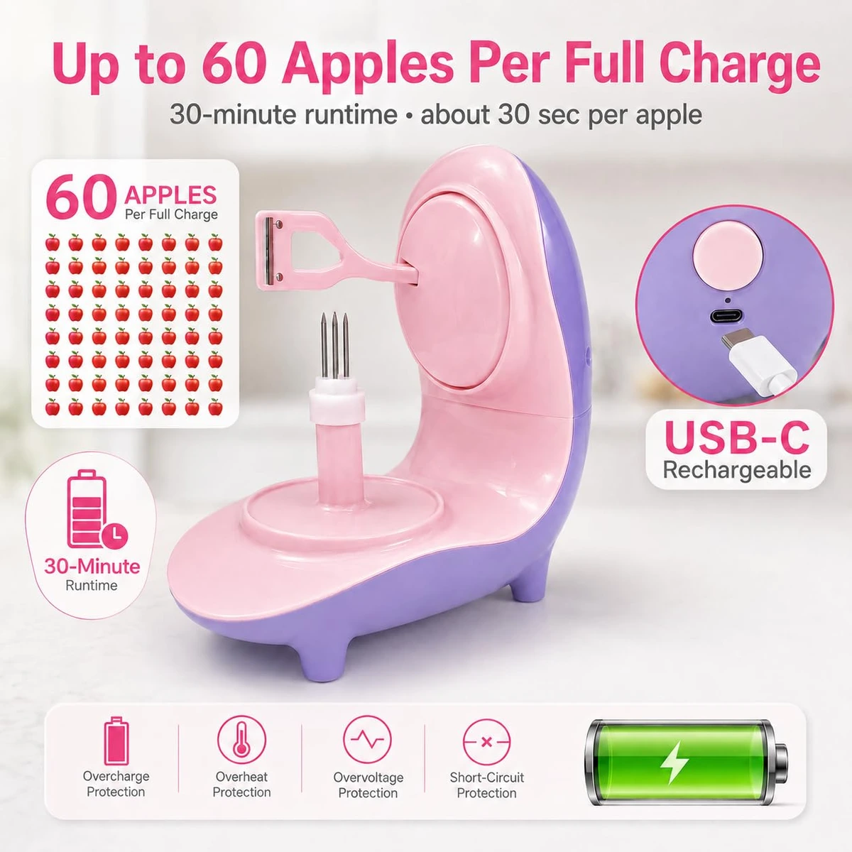 Complete ANGEER electric apple peeler set with slicer and charging cable on a clean white background