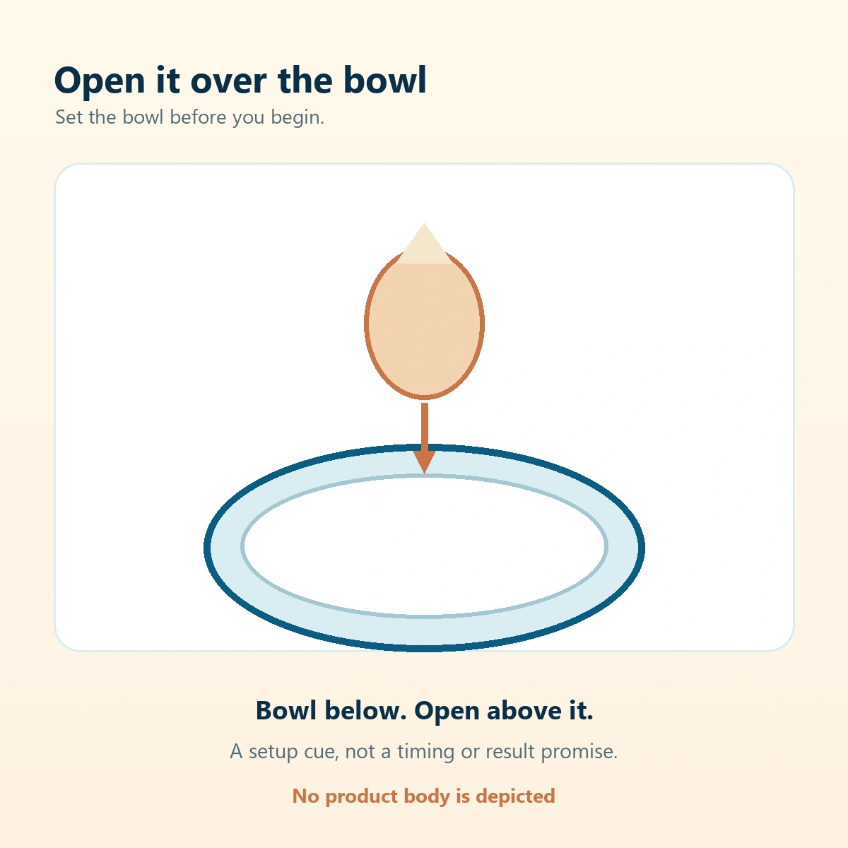 Product-free diagram of a raw egg directly above a clear mixing bowl