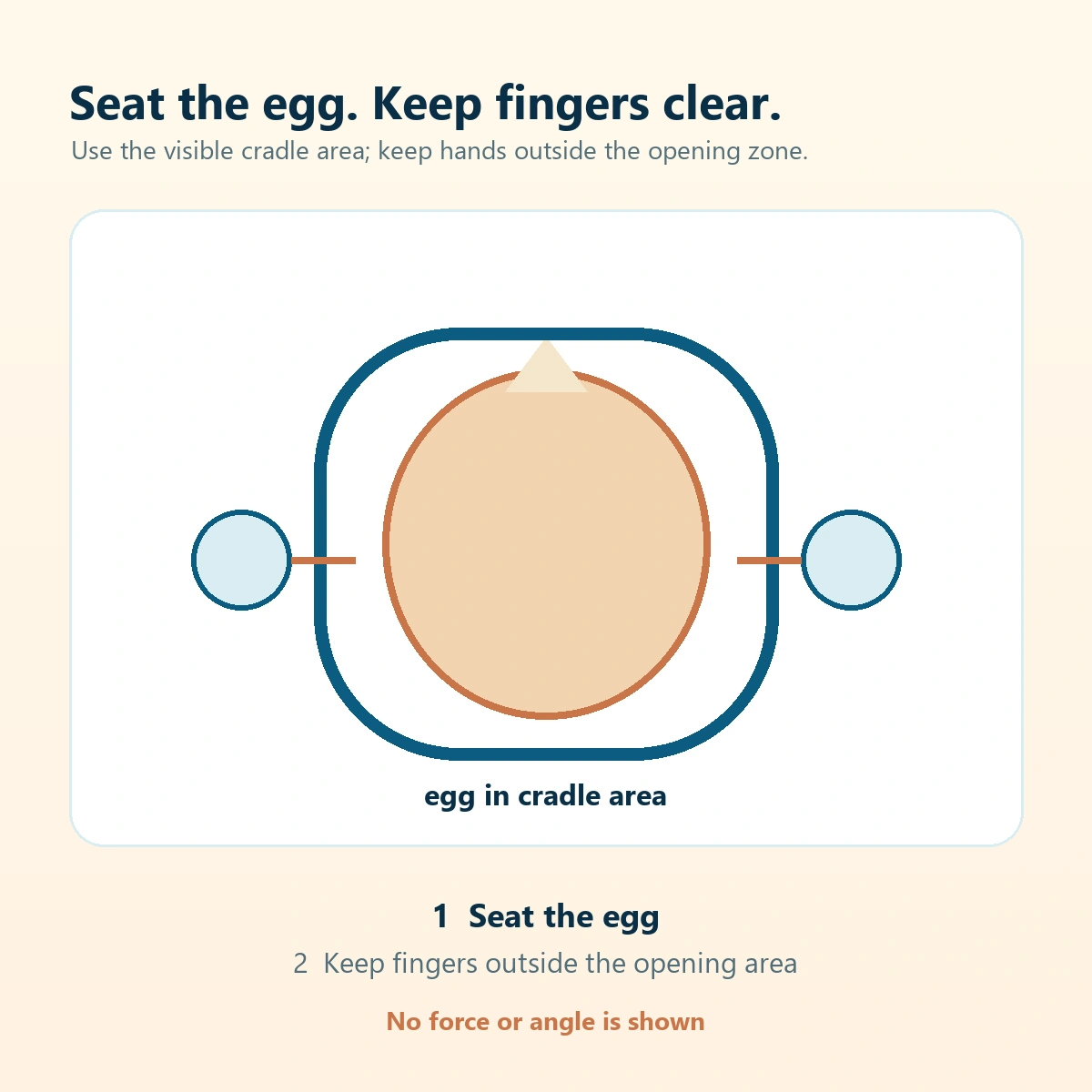 Product-free diagram of an egg seated in a marked area with hands outside the opening boundary